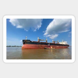 Ship and Tugboat on the Mississippi River Sticker